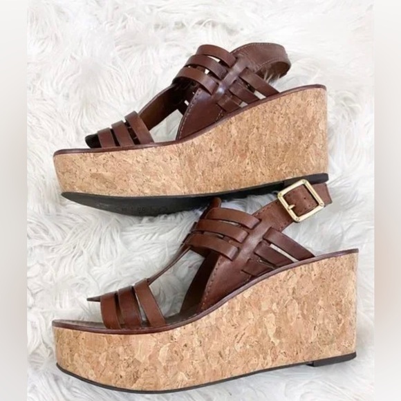 Tory Burch Leslie Brown Cork Platform Wedge Sandals 9 - Picture 1 of 10
